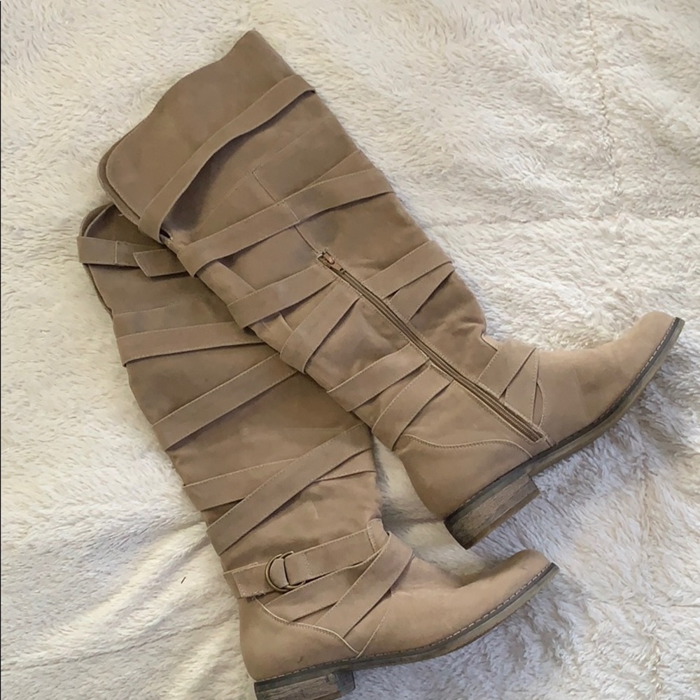 Tan knee high boots